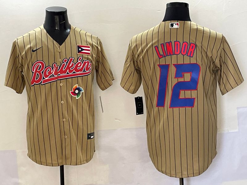 Men Puerto Rico #12 Lindor Brown Stripe Joint Name 2025 Nike MLB Jersey style 11